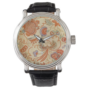 Vintage Franse Chintz Bloemmotief Antieke Terracot Horloge