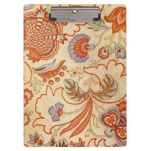 Vintage Franse Chintz Bloemmotief Antieke Terracot Klembord (Voorkant)