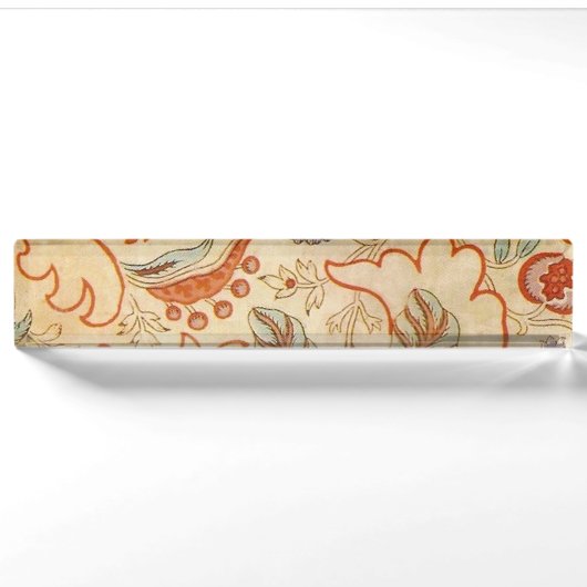 Vintage Franse Chintz Bloemmotief Antieke Terracot Naambordje (Voorkant)