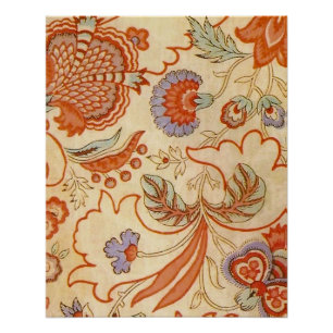 Vintage Franse Chintz Bloemmotief Antieke Terracot Perfect Poster