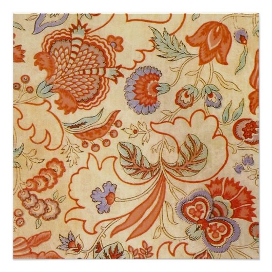 Vintage Franse Chintz Bloemmotief Antieke Terracot Poster (Voorkant)