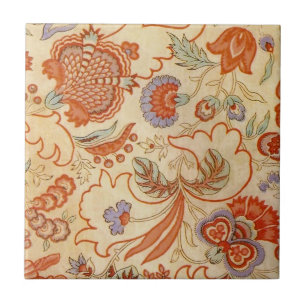 Vintage Franse Chintz Bloemmotief Antieke Terracot Tegeltje