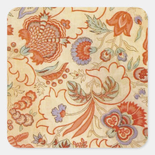 Vintage Franse Chintz Bloemmotief Antieke Terracot Vierkante Sticker