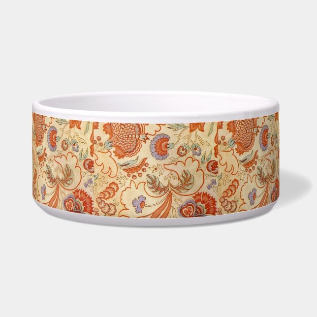 Vintage Franse Chintz Bloemmotief Antieke Terracot Voerbakje (Voorkant)