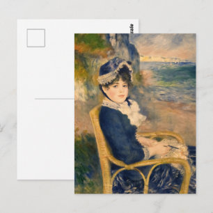 Vintage Franse Dame Breiend op het Strand Kunst Briefkaart