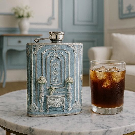 Vintage Franse Erfgoed Luxe Romantische Blauwe Wit Heupfles