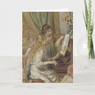 Vintage Franse Impressionistische Piano Meisjes Ku Feestdagen Kaart