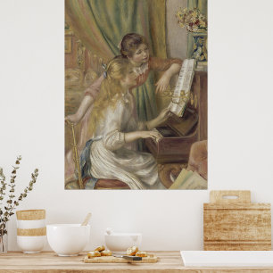 Vintage Franse Impressionistische Pianomeisjes Kun Poster