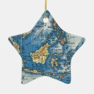 Vintage Franse kaart van Indonesië Keramisch Ornament