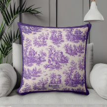 Vintage Franse Paarse Bloemmotief Toile Monogram