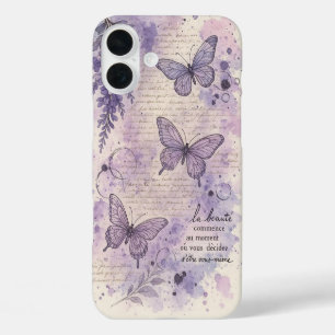 Vintage Franse Paarse Vlinder Esthetische iPhone C 16 Plus Hoesje