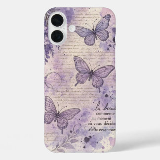 Vintage Franse Paarse Vlinder Esthetische iPhone C 16 Plus Hoesje