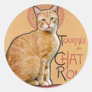 Vintage Franse Poster Stijl Oranje Kat Ronde Sticker