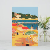 Vintage Franse Riviera-strand Briefpapier (Staand voorkant)