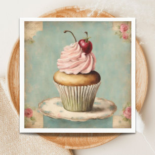 Vintage Franse Roze Cupcake Verjaardags Theepartij Servet