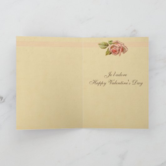 Vintage Franse Roze Rozen Feestdagen Kaart (Binnen)