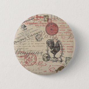 Vintage Franse Schrijfkunst Parijse Haan typografi Ronde Button 5,7 Cm