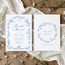 Vintage Franse Toile Blauwe Bloem Bruidsdouche