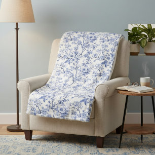 Vintage Franse Toile Bloem Blauw Sherpa Deken
