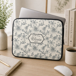 Vintage Franse Toile Botanische Vogel Landelijk Laptop Sleeve