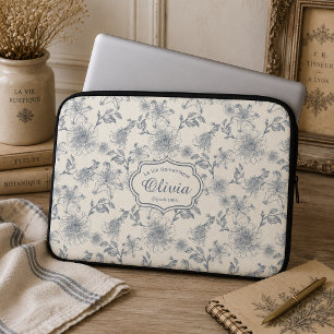Vintage Franse Toile Botanische Vogel Persoonlijk  Laptop Sleeve