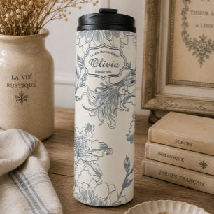 Vintage Franse Toile Botanische Vogel Persoonlijk Thermosbeker
