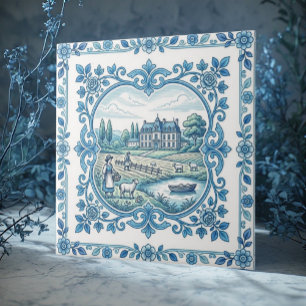 Vintage Franse Toile De Jouy Vintage Bloemendecor Tegeltje