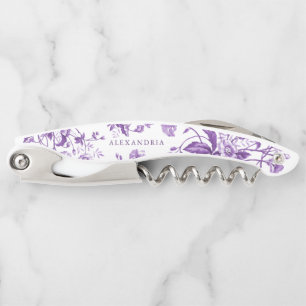 Vintage Franse Toile Paarse Bloemrijke Bruiloftssa Kurkentrekker