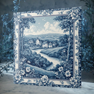 Vintage Franse Toile Platteland Blauw Rustieke Boe Tegeltje