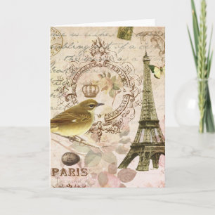 Vintage Franse vogel en van Eiffel Toren notecard Kaart