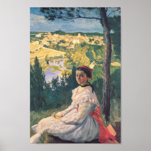 Vintage Frederic Bazille Uitzicht van het dorp Poster