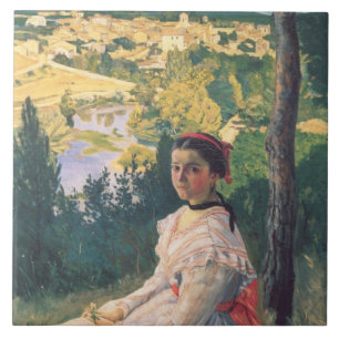 Vintage Frederic Bazille Uitzicht van het dorp Tegeltje