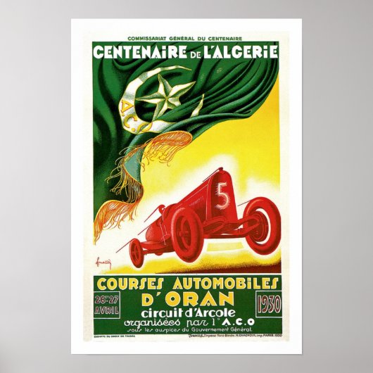 Vintage French Algerian Auto Race Ad Poster (Voorkant)