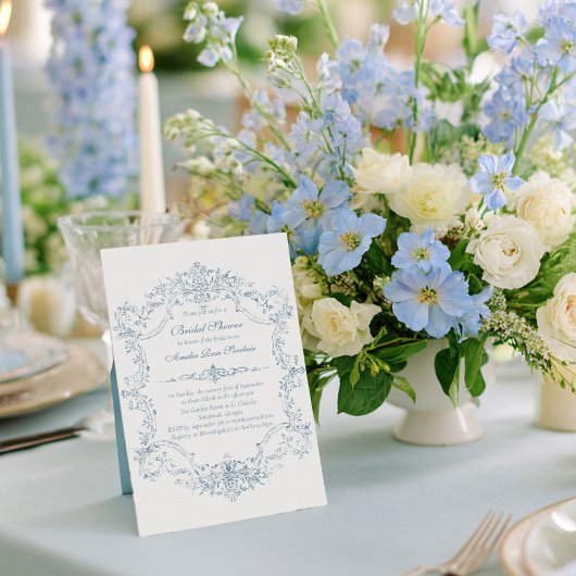 Vintage French Blue Frame Bridal Shower Kaart