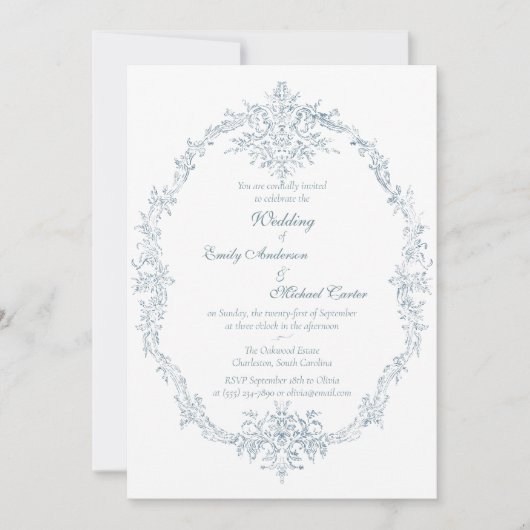 Vintage French Blue Wedding Frame Kaart (Voorkant)