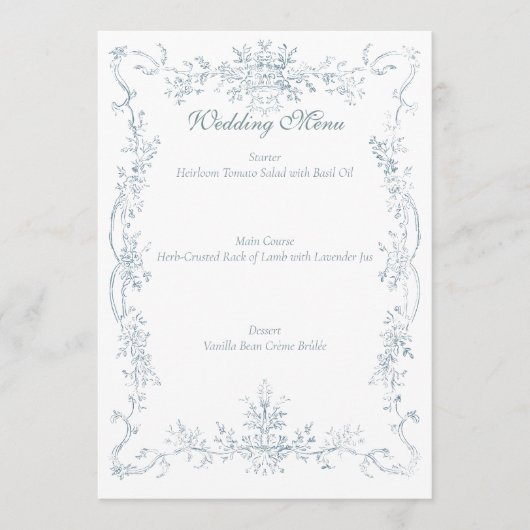 Vintage French Blue Wedding Frame Menu (Voorkant)