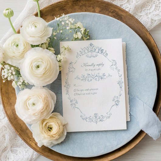 Vintage French Blue Wedding Frame  RSVP Kaartje
