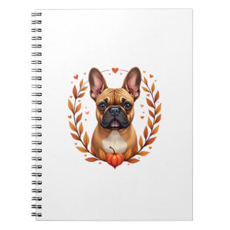 Vintage French Bulldog with Autumn Leaf Wreath and Notitieboek