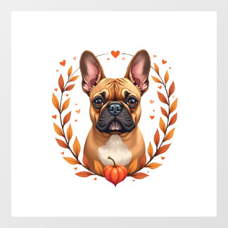 Vintage French Bulldog with Autumn Leaf Wreath and Raamsticker