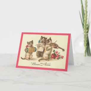 Vintage French Cats New Year Greeting Card Feestdagen Kaart