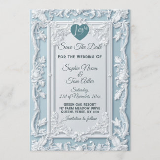 Vintage French Country Shabby Blue Save The Date  Kaart