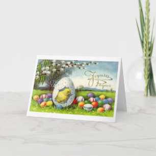 Vintage French Easter Joyeuse Pass Card Feestdagen Kaart