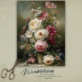 Vintage French Floral Decoupage Peonies and Roses Tissuepapier