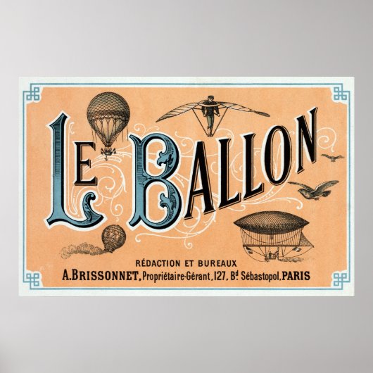 Vintage French Hot Air Balloon Poster (Voorkant)