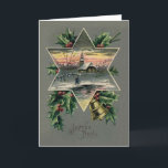 Vintage French Joyeux Noel Christmas Card Feestdagen Kaart<br><div class="desc">Retro / Vintage French Christmas greeting card. Snowy winter scene with a Christmas traveler! Gelukkig Kerstfeest!</div>