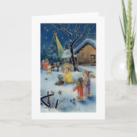 Vintage French Joyeux Noel Christmas Card Feestdagen Kaart (Voorkant)