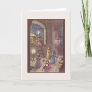 Vintage French Joyeux Noël Nativity Christmas Card Feestdagen Kaart