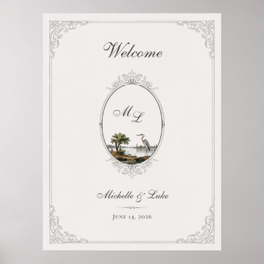 Vintage French Landscape Monogram Wedding Poster (Voorkant)