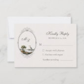 Vintage French Landscape Monogram Wedding RSVP Kaartje (Voorkant)