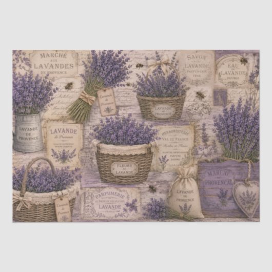 Vintage French Lavender Bees Wicker Baskets Tissuepapier (Voorkant)